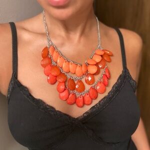 Orange Peach Tear Drop Statement Necklace